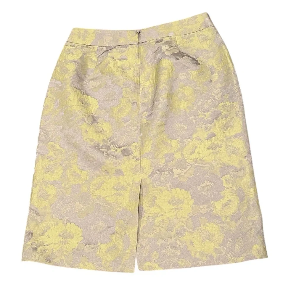 Banana Republic Yellow Gray Jacquard Floral Pencil Skirt 4